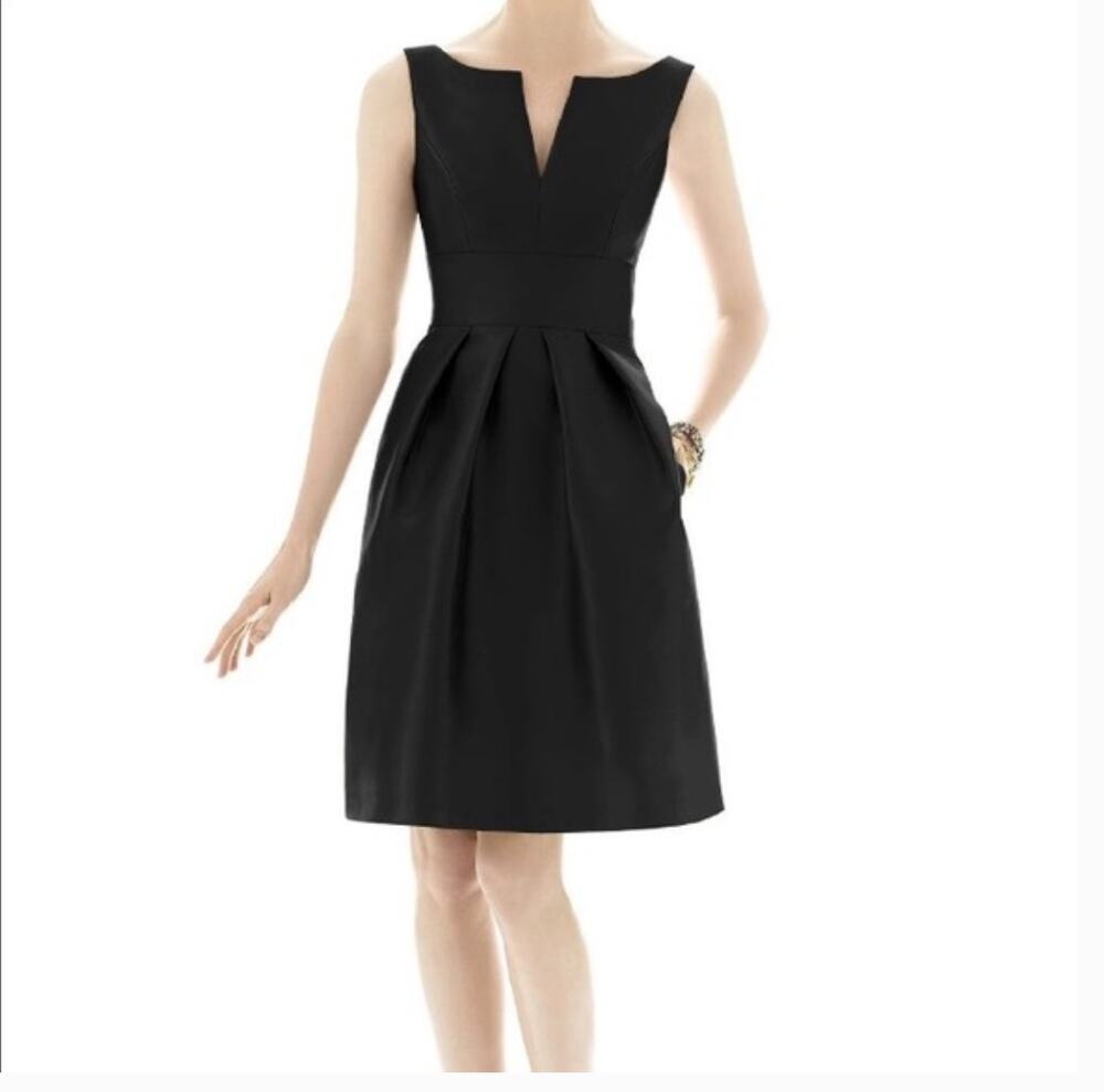 ALFRED SUNG | Black Notch Collar Bateau Neck Bridesmaids cocktail Dress d654 | 8